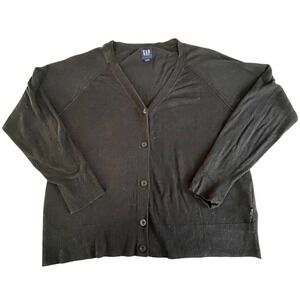 GAP Black V Neck Button Front Cardigan Sweater Womens XL Lightweight Linen Blend